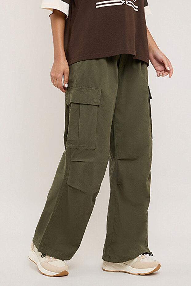 Solid Cargo Pants with Drawstring Waist - 4