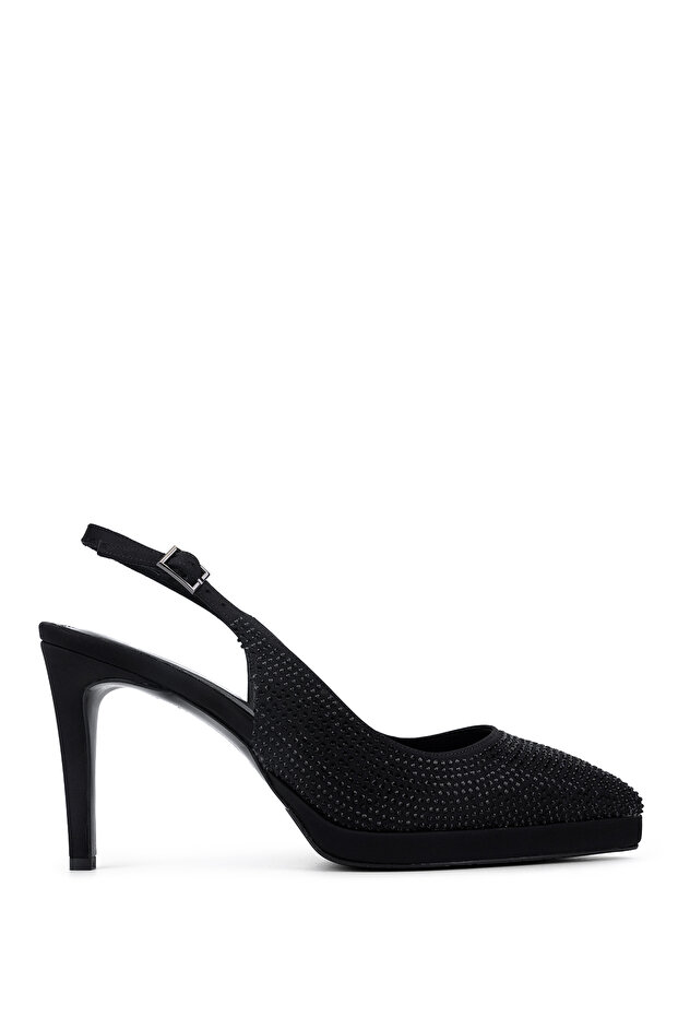 Women's Textile Black Heeled Shoes