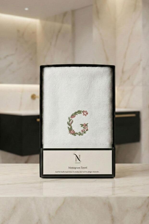 Monogram Letter Embroidered Bamboo Face Towel (50 X 90 cm)