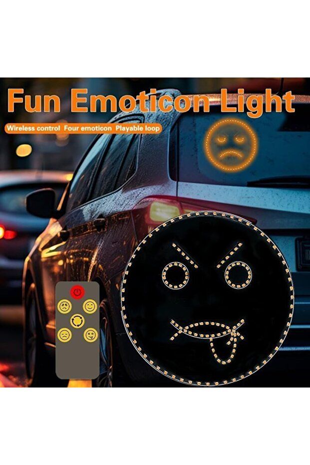 LED Emoticon Car Sign, Remote-Controlled Back Window Display with Funny Gestures & DIY Expressions for Road Communication and Car Décor