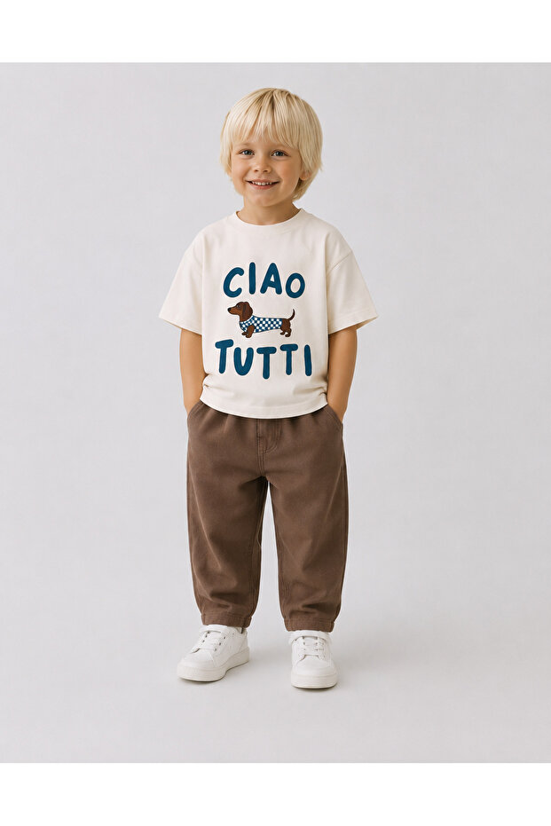 Boy's Ciao Tutti Printed T-Shirt and Balloon Pants Set – Comfortable Fit, Daily 2-Piece Combination