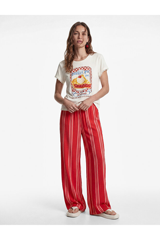 Cotton Short Sleeve Crew Neck Cherry Printed T-Shirt