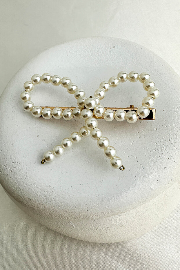 Golden Yellow Pearl Bow Clip Side Buckle (6cm)
