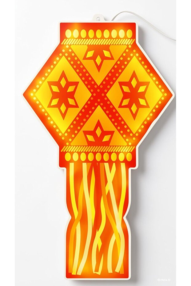 Divine Design LED Diwali Kandil Hanging Lantern, Orange and Yellow, Traditional Festive Decor, Electric Powered
