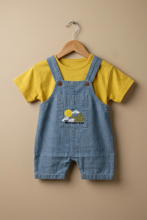 Denim Overalls Buttoned T-Shirt Summer Baby Boy 2-Piece Set
