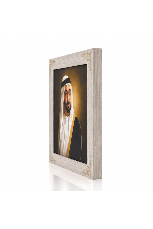 Luxury UAE Leaders Wall Frame Set 3 Pieces, Premium Wooden Frames with UV Canvas Print, Decorative Wall Art for Majlis Office Villa Hotel, 46 x 44 cm