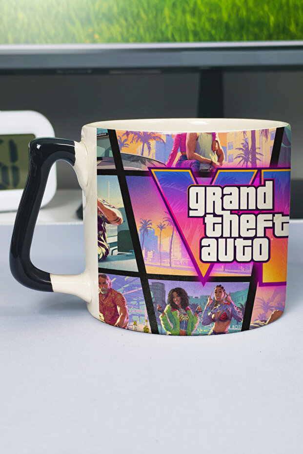 كوب سيراميك فاخر مطبوع عليه GTA 6 (قطعة واحدة) بمقبض أسود خاص V4D