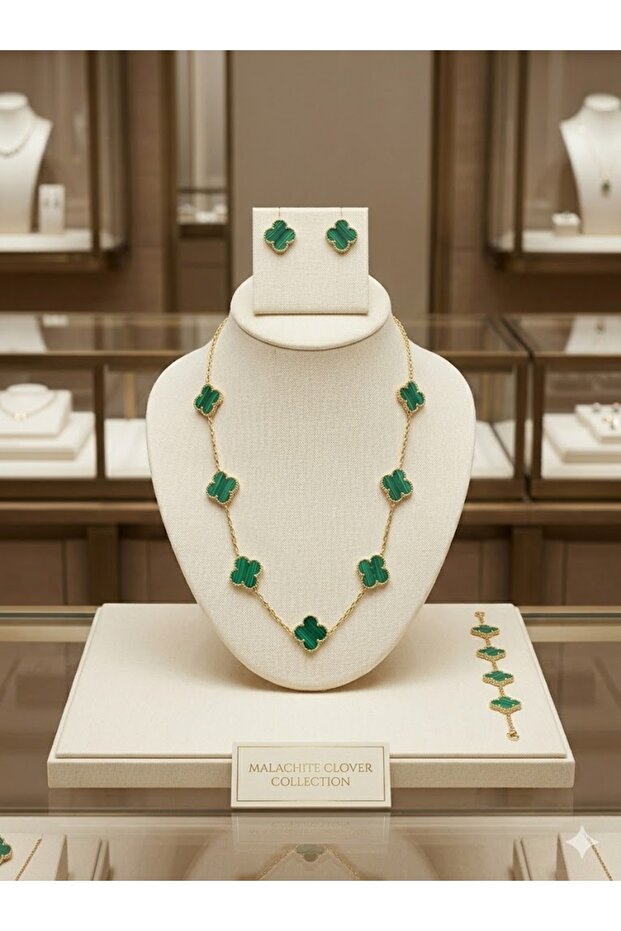 2 piece elegant 4-leaf clover Jewelry Set – Necklace , Stud Earrings & Bracelets