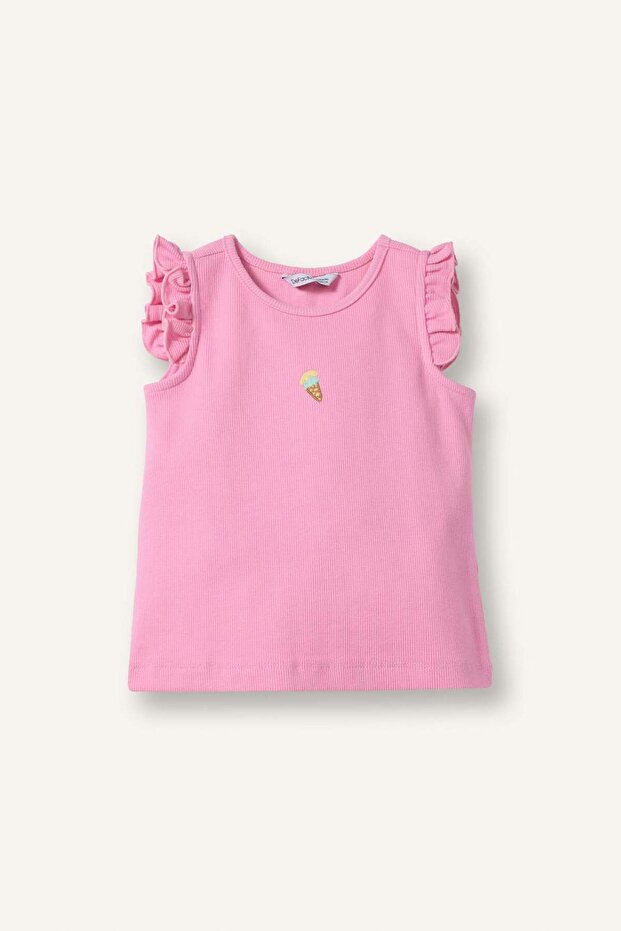 Crew Neck Ice Cream Embroidered Pink Undershirt Baby Girl H8224A526Sm