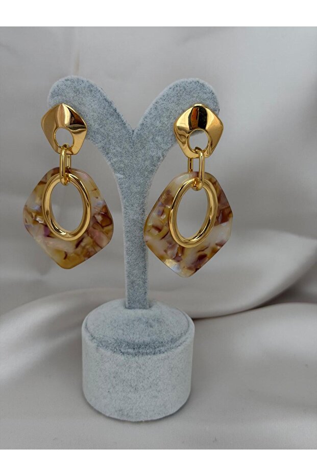 Gold Color Geometric Hoop Marble Pattern Acrylic Dangle Earrings Stylish Women's Earrings