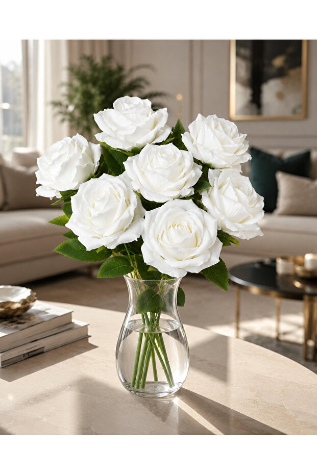 زهرة صناعية بيضاء بـ 7 فروع 43 سم HPY-26134
