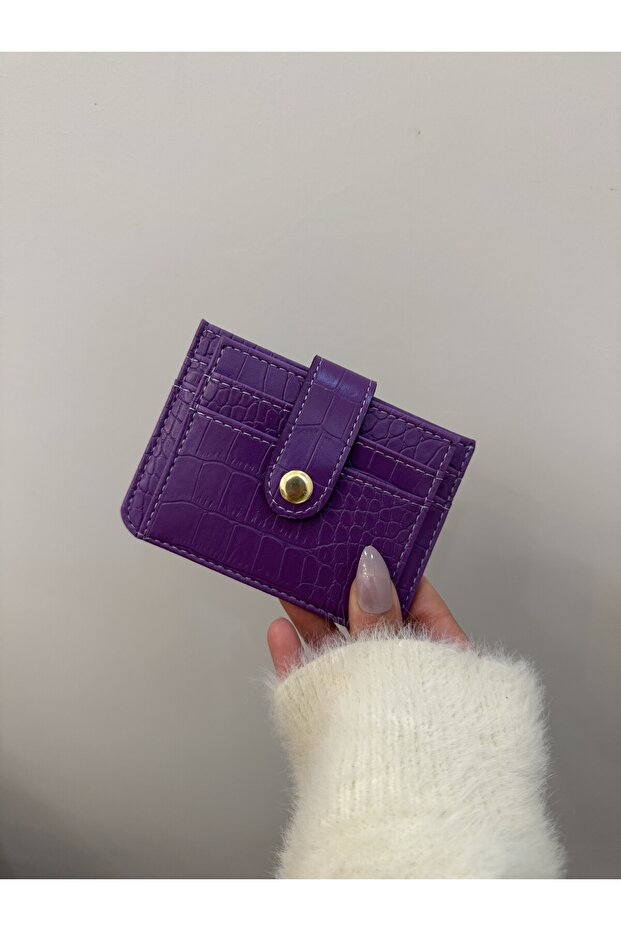 Women's Purple Crocodile Pattern Snap Wallet & Card Holder - Minimal Design with Multiple Compartments, Transparent Window 9cm X 12cm