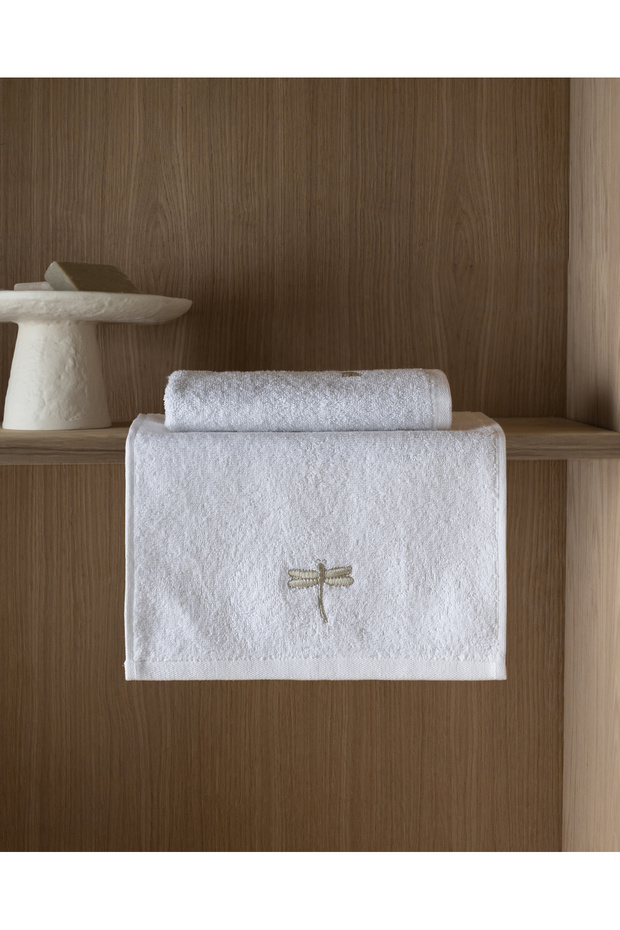 Tauren 2-Piece Embroidered 100% Cotton Hand Towel - White/Beige - 30X45 cm