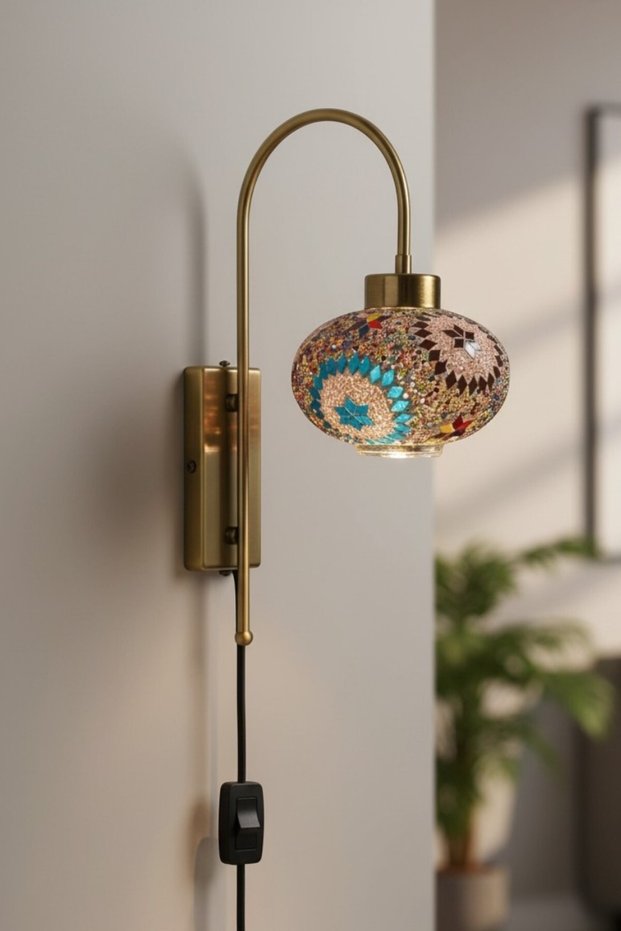 Noura Mozaik-C Colored Glass Single Antique Body Sconce with Plug