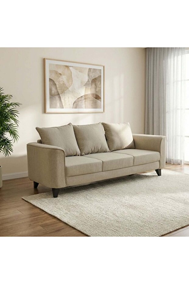 Munet 3 Seater Fabric Sofa | Three Seat Sofas | L201xW84xH89cm - Beige