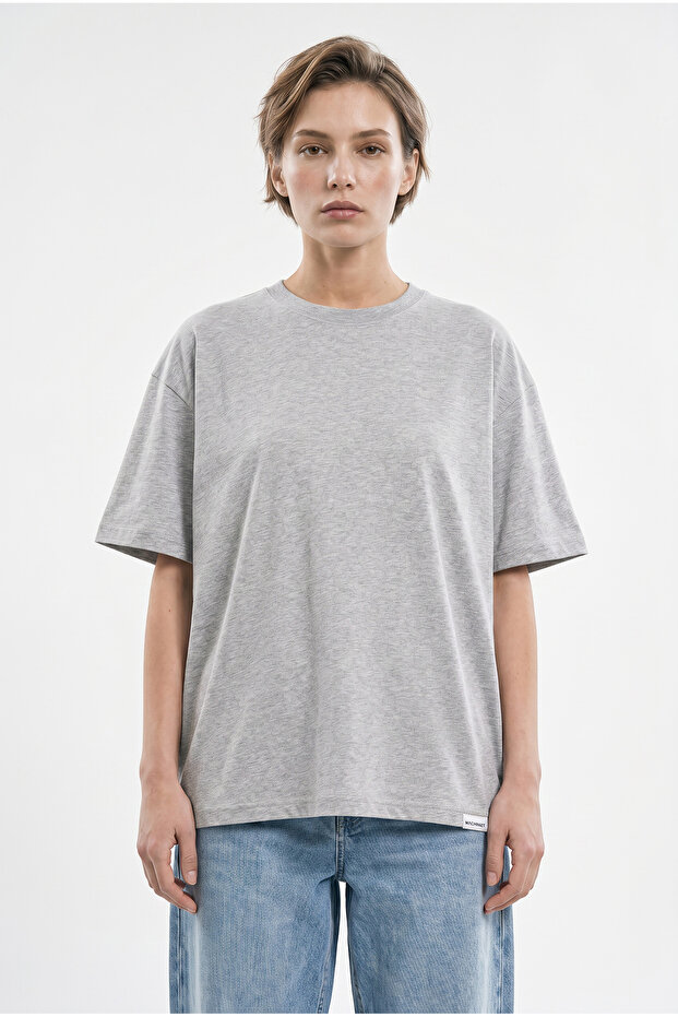 Women's Basic Oversize Cotton Single Jersey T-Shirt Gray Melange