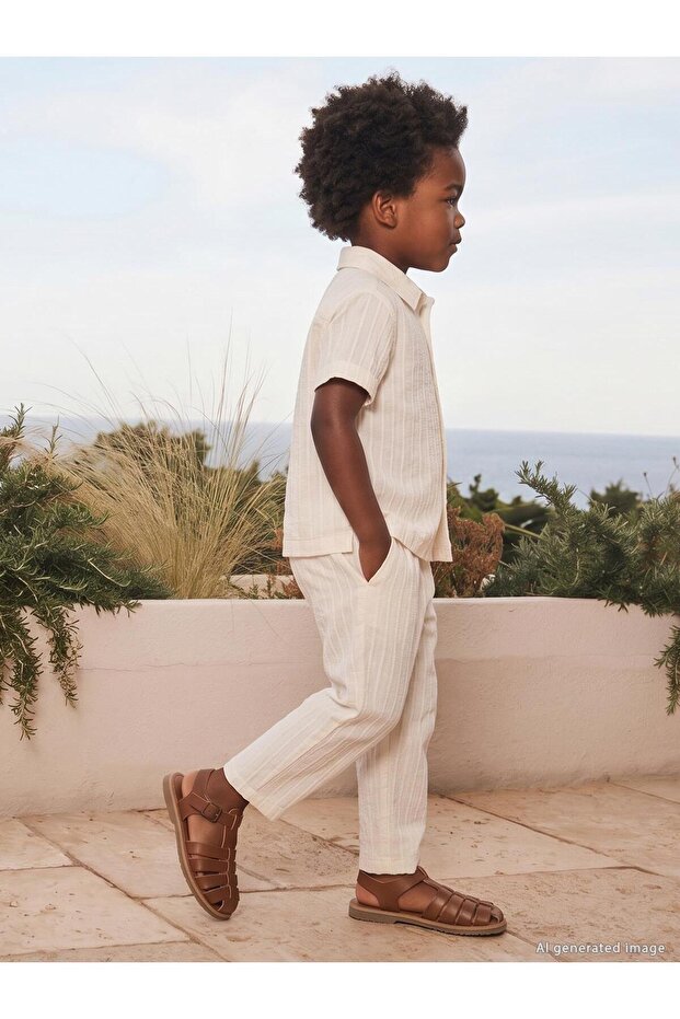 Self-Patterned Pants for 2-5 Years Old - Ecru