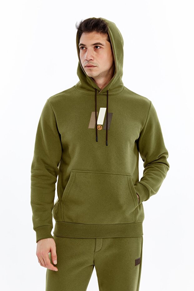 Ar-Ma Men's Hooded Sweatshirt with Text Print, Kangaroo Pocket, Knitted Fabric, Regular Fit, 70% Cotton, 30% Poly