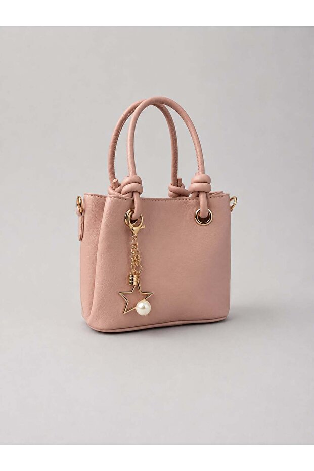 Women's Tote Bag Pastel Pink Multi-Compartment Hand and Shoulder Bag with Charm Accessories