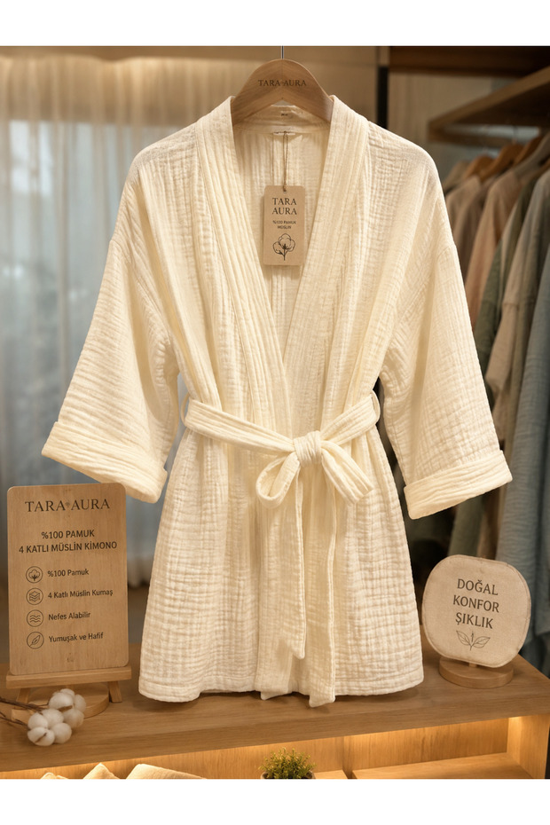 Wellness 100% Cotton 4-Layer Muslin Kimono – Yoga, Spa, Beach, and Daily Use