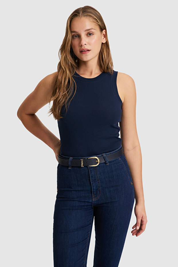 Women's Navy Blue Crew Neck Basic T-Shirt 50321799-Vr033