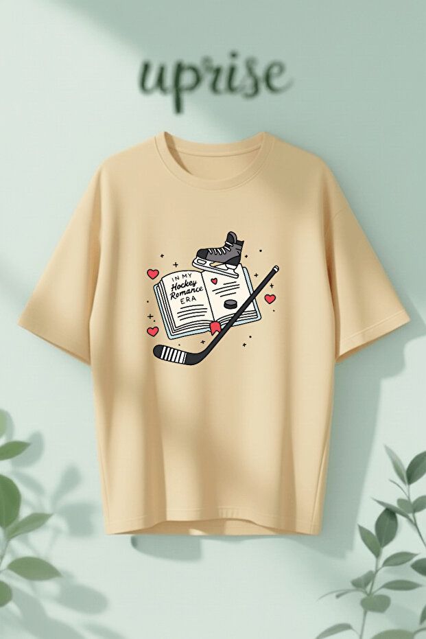In My Hockey Romance Era Printed Cotton Oversize T-Shirt