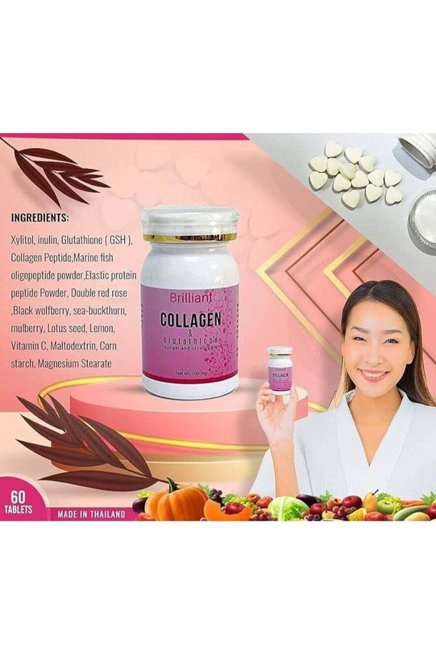Brilliant Skin Collagen and Glutathione Tablets for Skin Care 60 Tablets