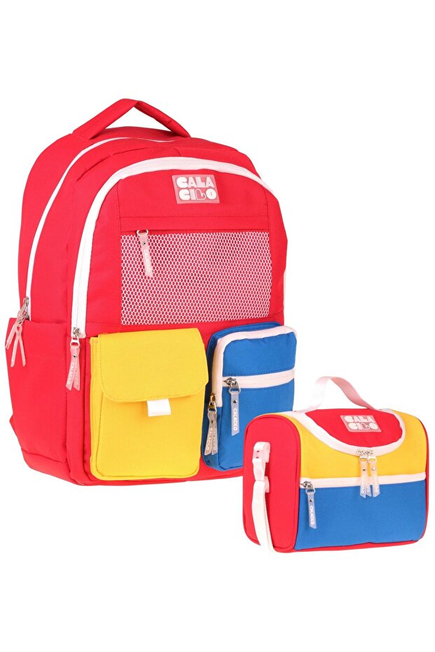 Boy's Primary School Backpack and Lunch Set - Bull Red Yellow Colorful Red - Yellow Setcc-C4101B