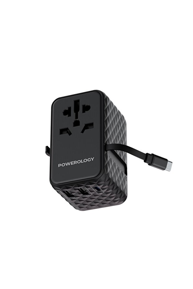 GaN 20W PD Universal Adapter Retractable Type-C Cable Black