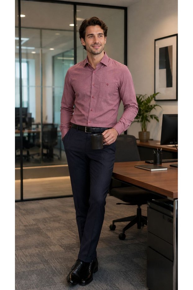 Men's Classic Wide Cut Straight Oxford Long Sleeve Shirt