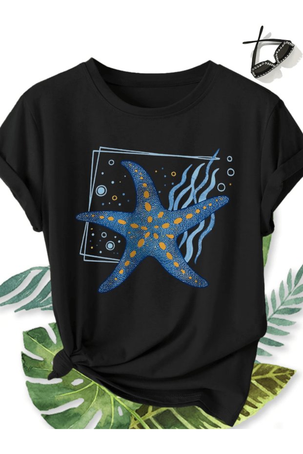 Large Starfish Printed Premium Oversize T-Shirt for Women