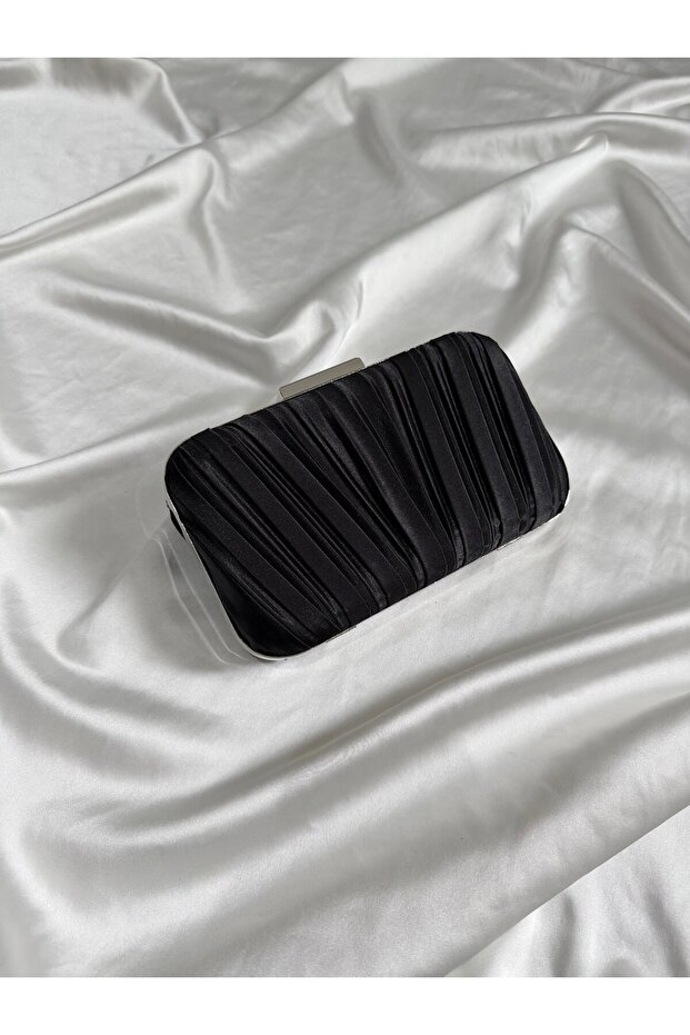 Pleated Model Wedding Engagement Evening Dress Bag Black
