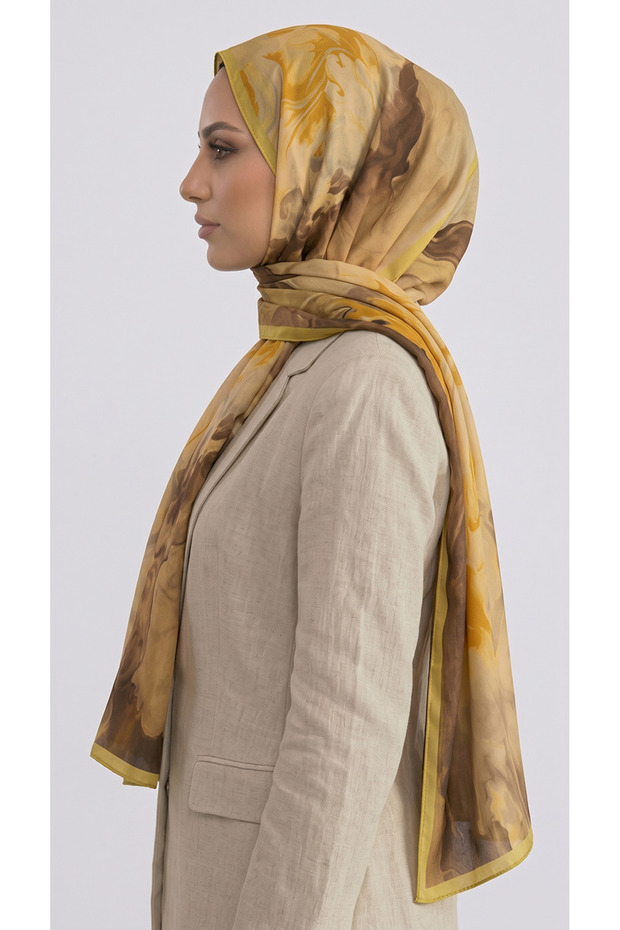 Yanki Patterned Viscose Shawl - Yellow - 2