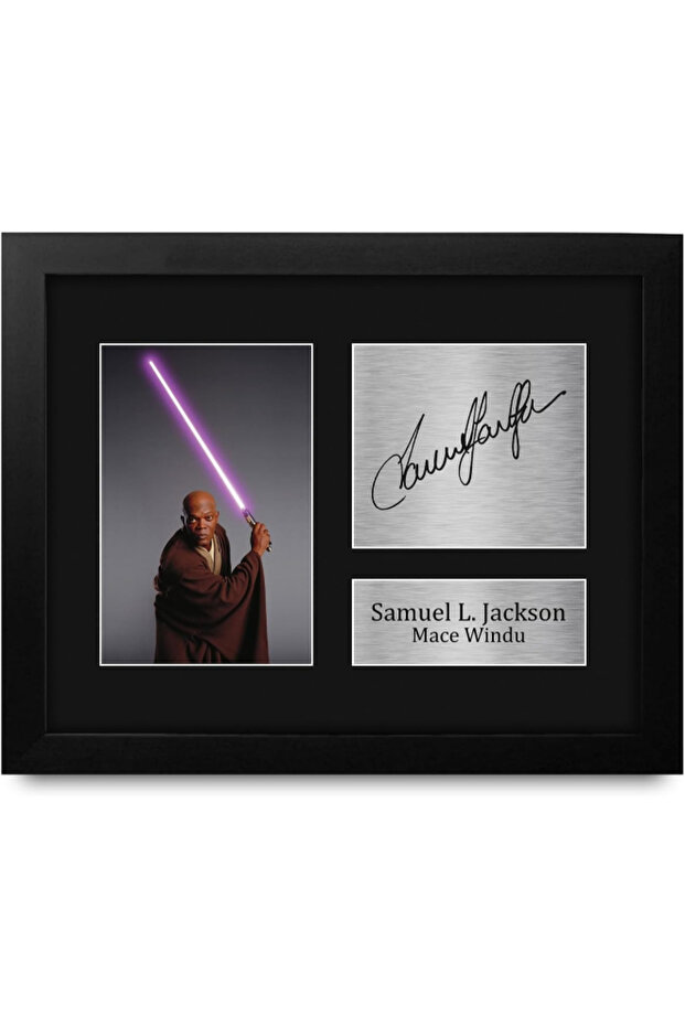 Samuel L. Jackson Framed Gift Signed Printed Autograph Star Wars Mace Windu Print Photo Picture Display - US Letter Size