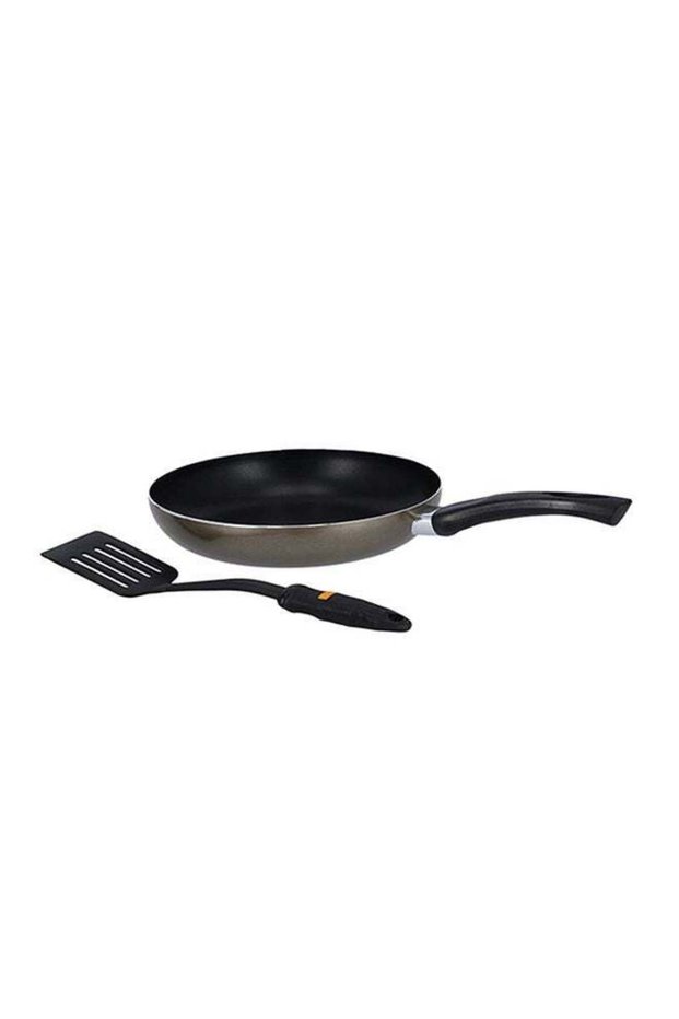 26cm Aluminum Non-Stick Fry Pan with Nylon Slotted Turner – Durable Frypan and Turner Set Brown/Black 26cm