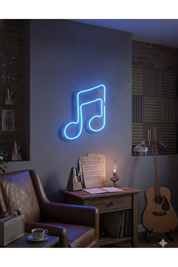 Mavi Müzik Notası LED Neon Tablo | Aydınlatmalı Müzik Temalı Duvar Dekoru - 1