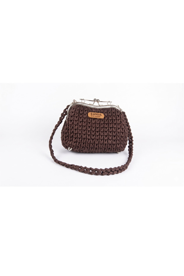 Handmade Evening Dress Classic Knitted Hand Shoulder Bag Raffia Rope Coffee Color