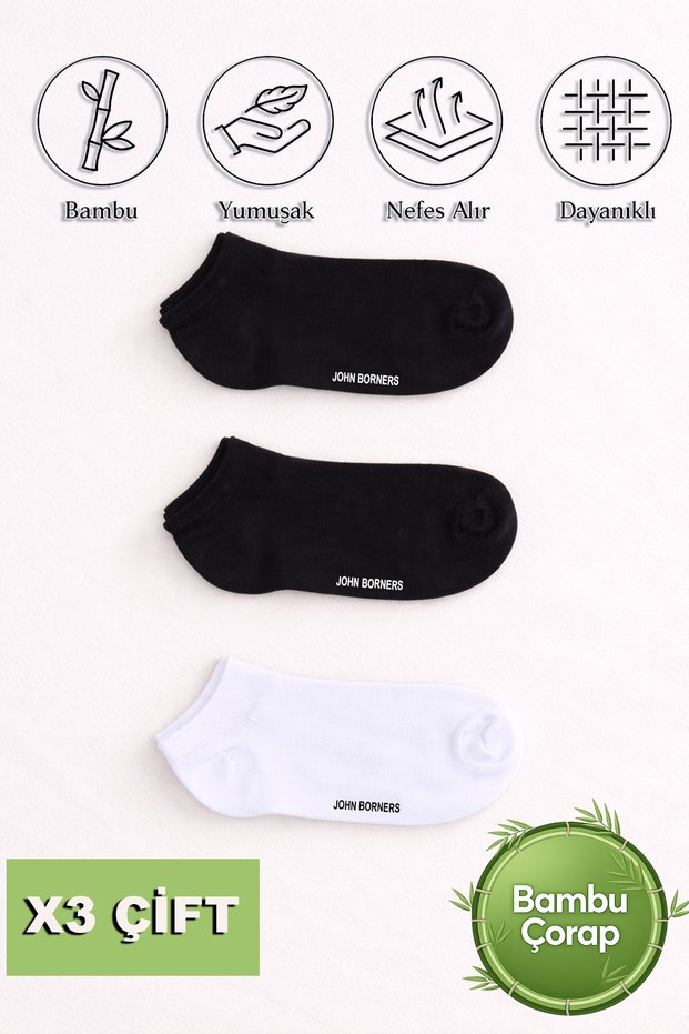 Jb Men's 3-Pack Bamboo Sneakers Socks Black White - 202