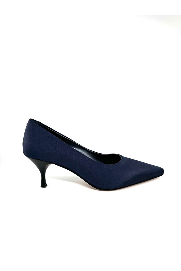 Women's Navy Blue Satin Pointed Toe Thin Heeled Stiletto
