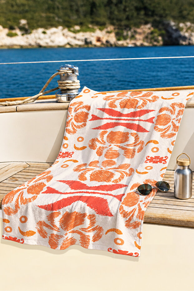 Crab-Themed Marine Beach Towel - Mediterranean Style Orange Coral Quick-Drying Microfiber Towel Cover