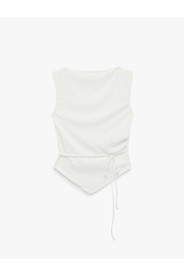 Belt Detailed Sleeveless Asymmetrical T-Shirt