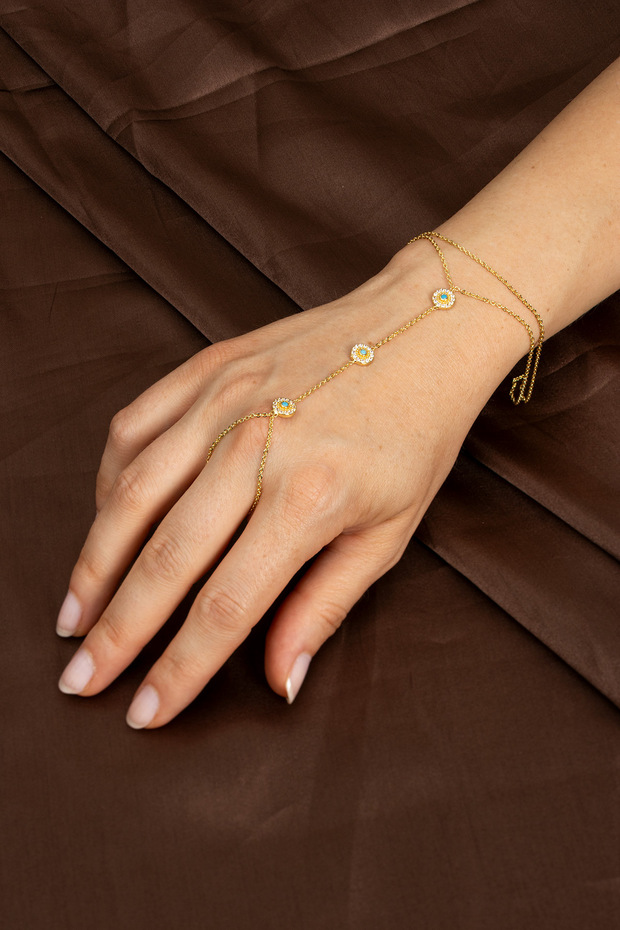 Round Blue Stone Gold Şahmeran