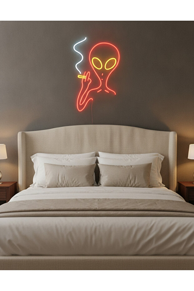 Uzaylı Figürü LED Neon Tablo | Pop Culture Duvar Dekoru | Pleksi Aydınlatmalı Genç Odası Tablosu - 5