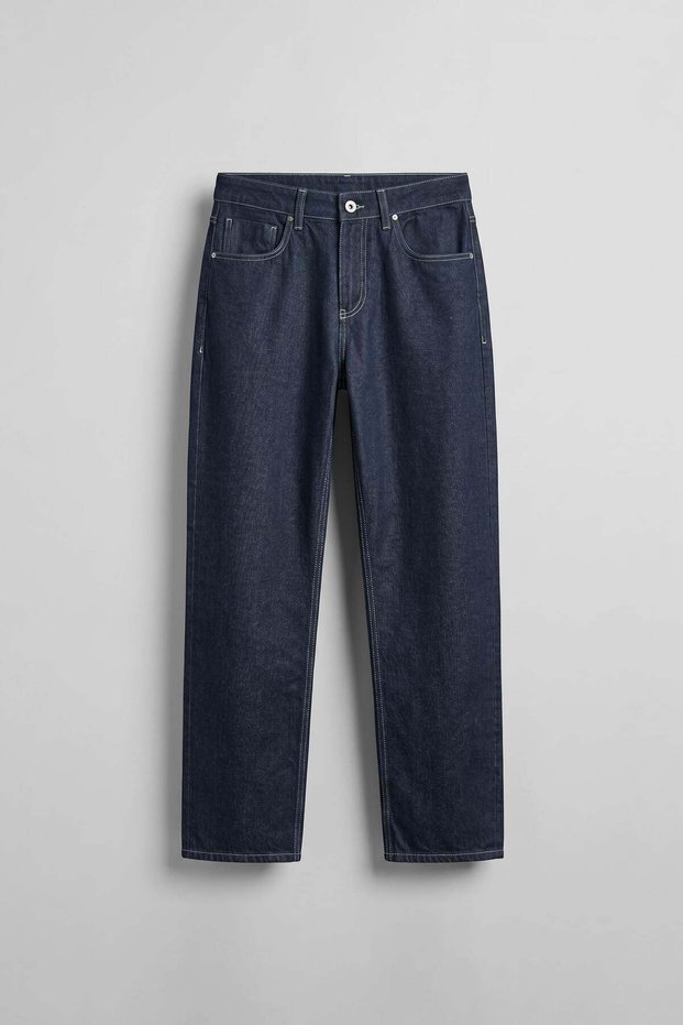 Men's Contrast Stitched Baggy Fit Jean Trousers Navy Blue
