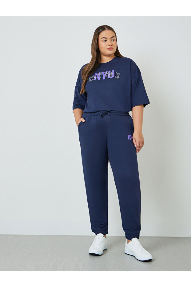 Plus Size Navy Blue Joggers with Drawstring