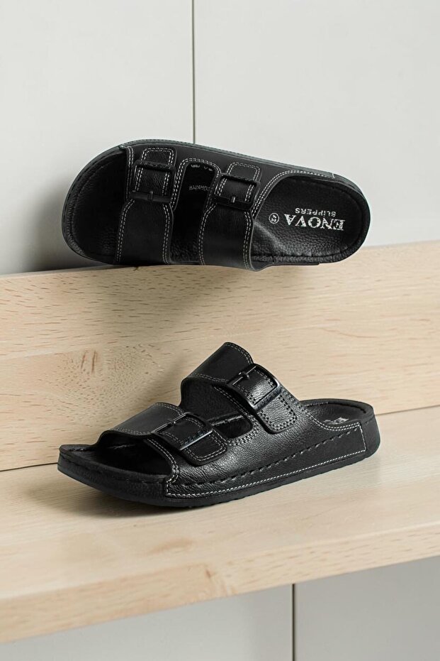 Comfortable Men's Leather (Synthetic) Orthopedic Soft Sole Stitched Stylish Home and Outdoor Men's Slippers