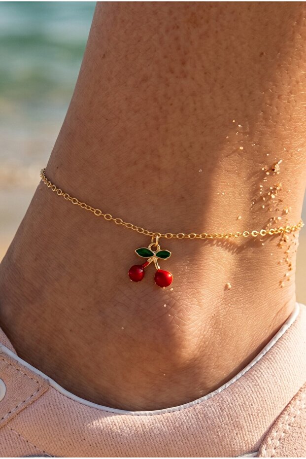 Cherry Chain Anklet Gold Color Women