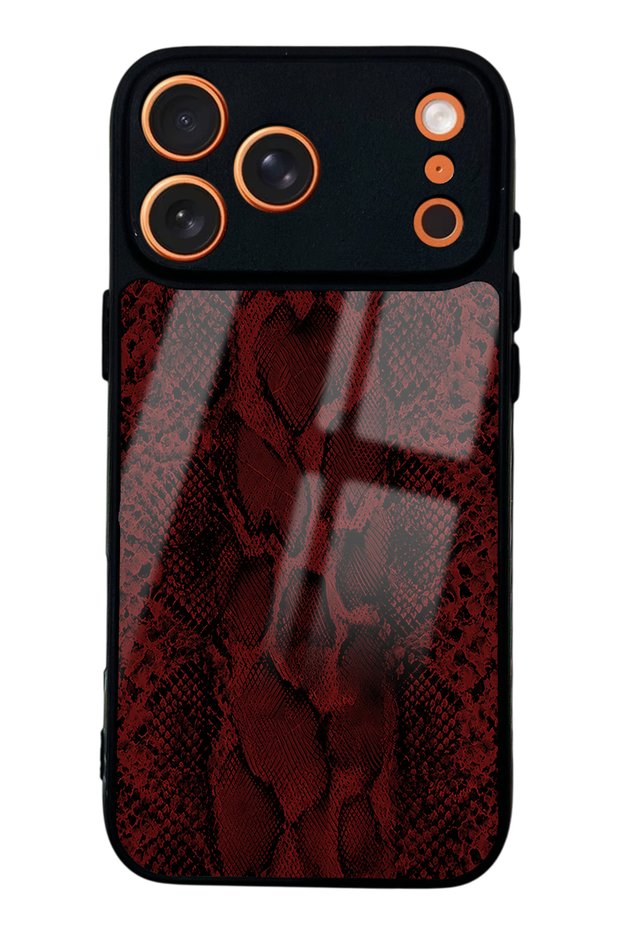 iPhone 17 Pro Max Red Leather Design Glossy Phone Case