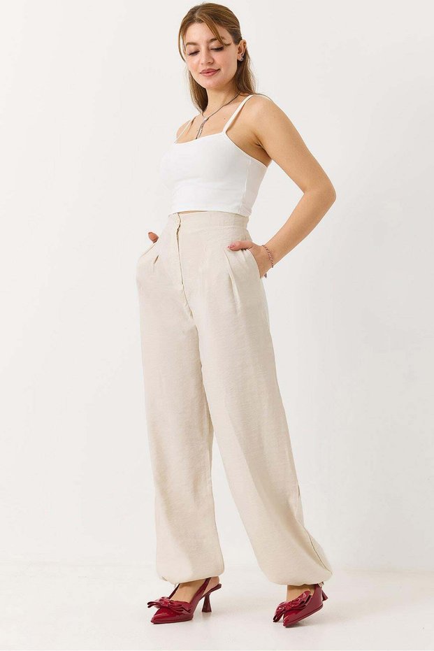 Women's Tie-Cuff Casual Palazzo Trousers Stone