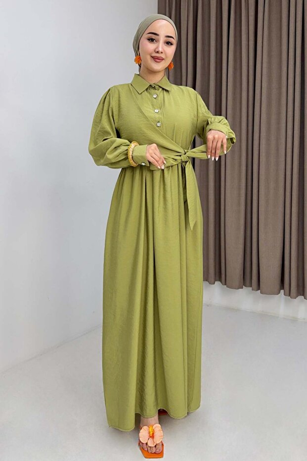 Women's tencel unlined button-down chic dress - olive green